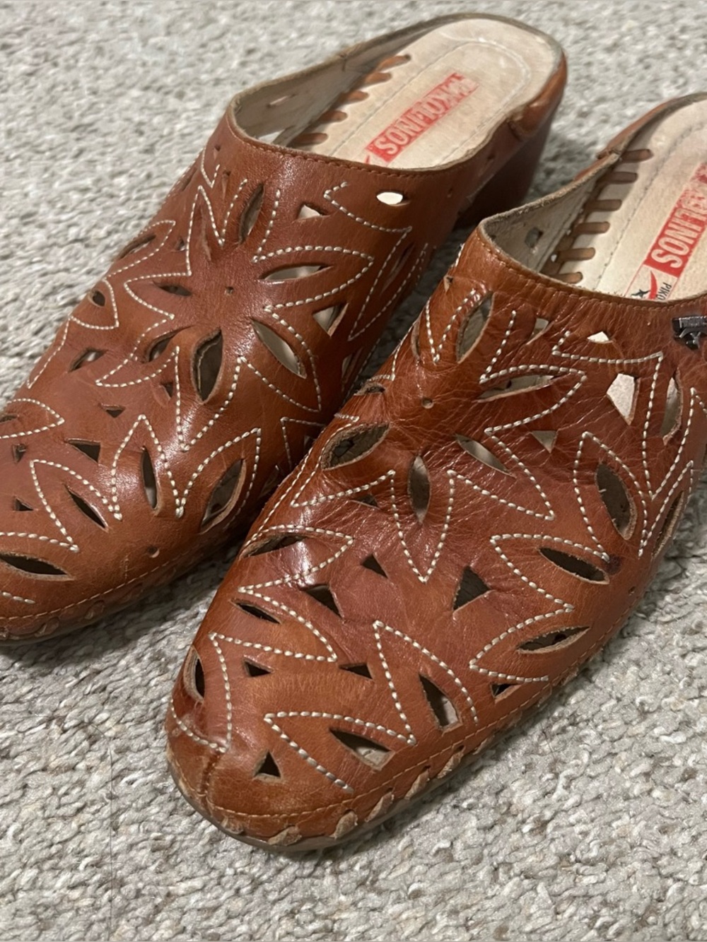 PIKOLINOS Brown Leather Cutout Mule Sandals Size 40 9/9.5